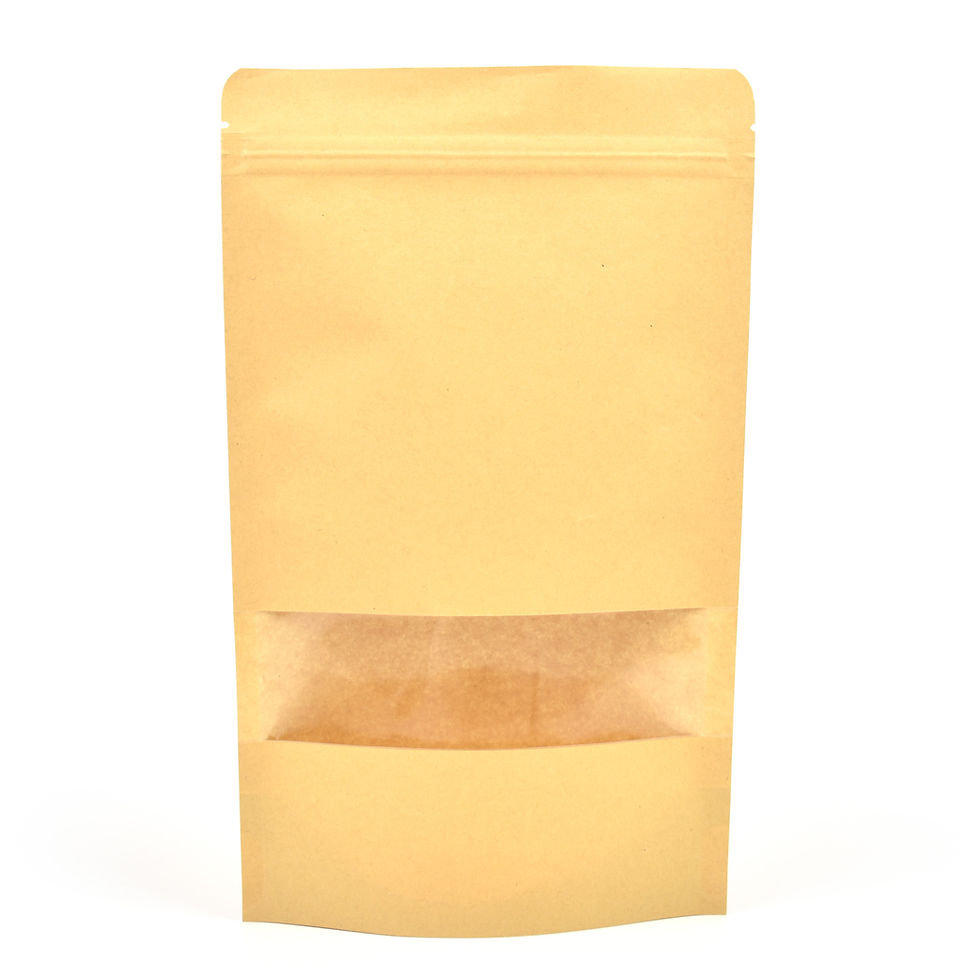Thumbnail: Zip Lockable & Heat Sealable Kraft Windowed Stand-Up Pouch with dimensions of 160 x 260 x 40mm