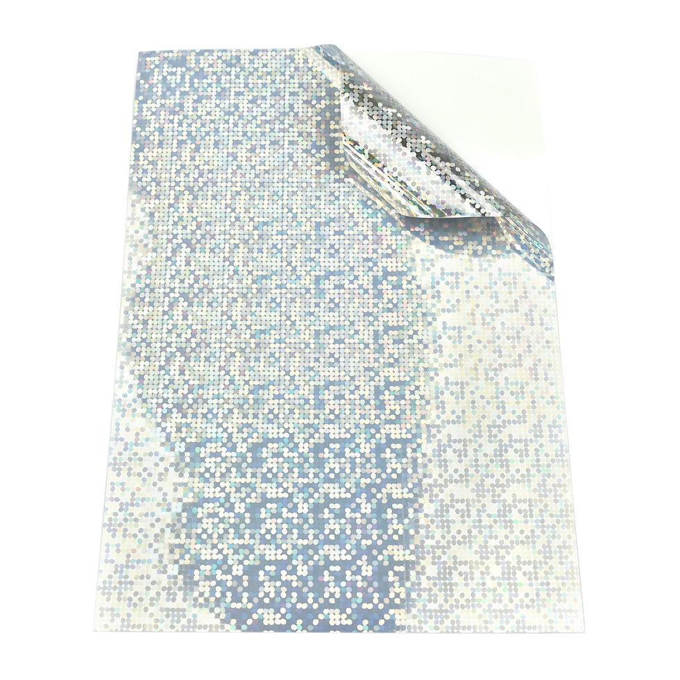 Thumbnail: A4 Holographic Silver Sticker Vinyl Label with spots, peeled away at the corner.