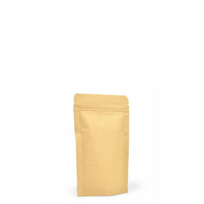 Stand-Up Windowless Kraft Food Pouches, Zip Lock & Heat Seal - 90 x 140 x 30mm