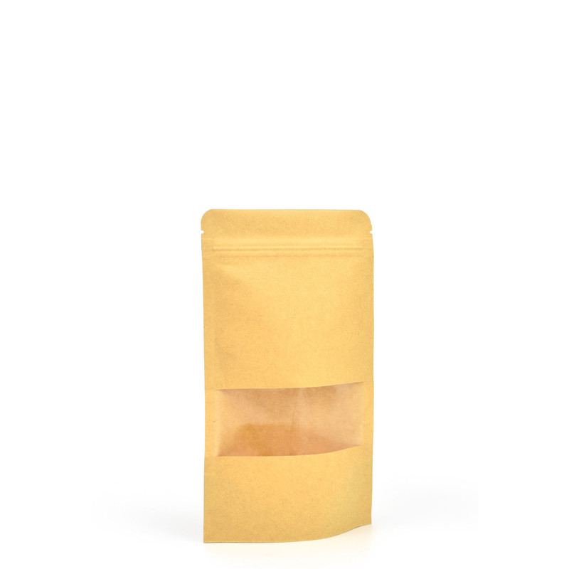 Standup Windowed Kraft Food Pouches, Zip Lockable & Heat Sealable - 120x200x40mm