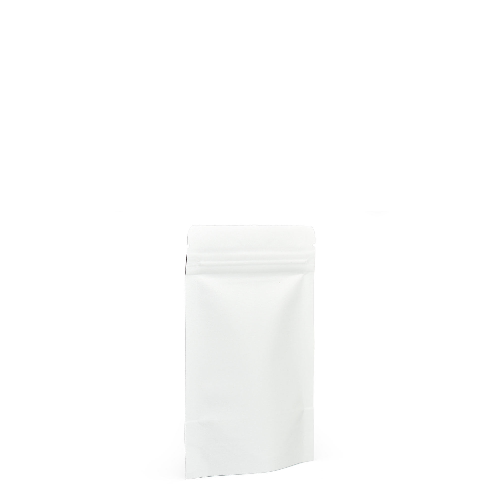 Zip Lock & Heat Sealable -White Windowless Stand-Up Pouch with dimensions of 90 x 140 x 30mm