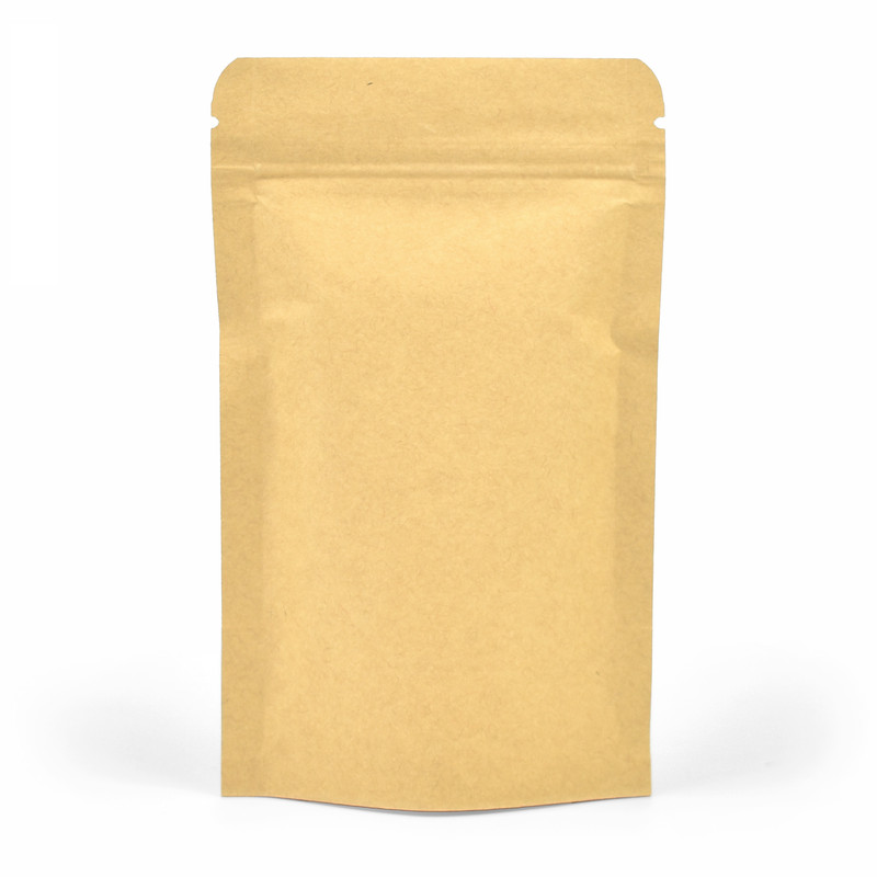 Stand-Up Windowless Kraft Food Pouches, Zip Lock & Heat Seal - 90 x 140 x 30mm view 4