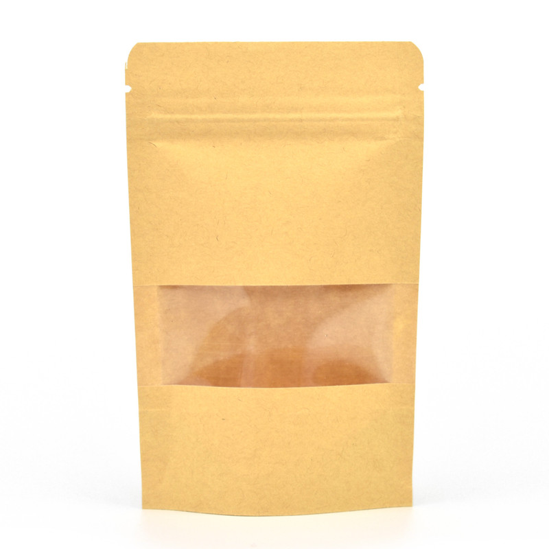 Kraft Windowed Stand-Up Pouches, Zip Lock & Heat Seal - 90x140mm view 4