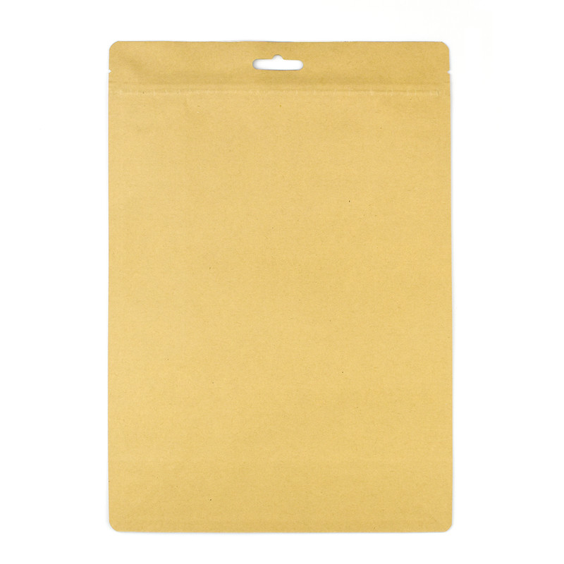 Standup Flat Bottom Windowless Kraft Food Pouches, ZipLock HeatSeal 200x290x90mm view 5
