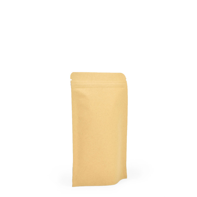 Stand-Up Windowless Kraft Food Pouches, Zip Lock & Heat Seal - 110 x 185 x 30mm