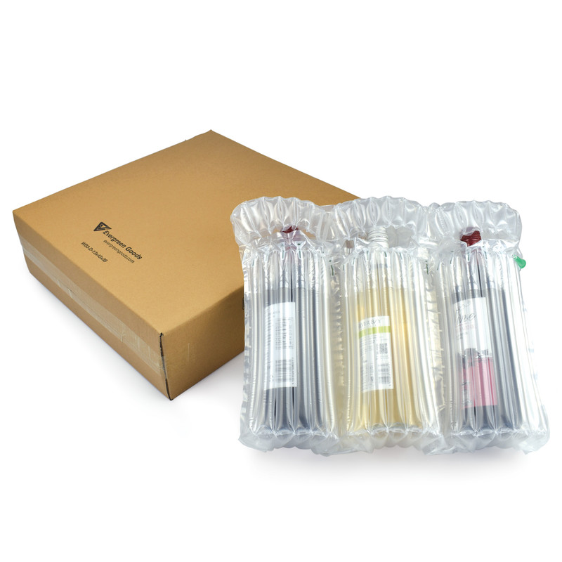 100μm Inflatable Valved Bags & Double Layer Box for 3 Wine / Drink Glass Bottles