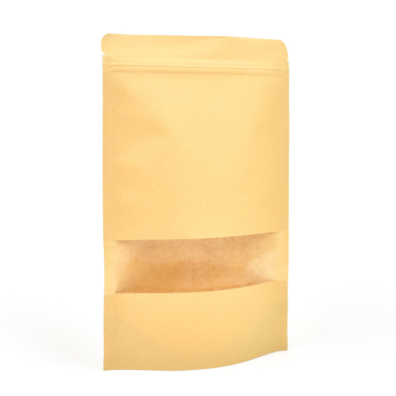 Standup Windowed Kraft Food Pouches, Zip Lockable & Heat Sealable - 180x260x40mm