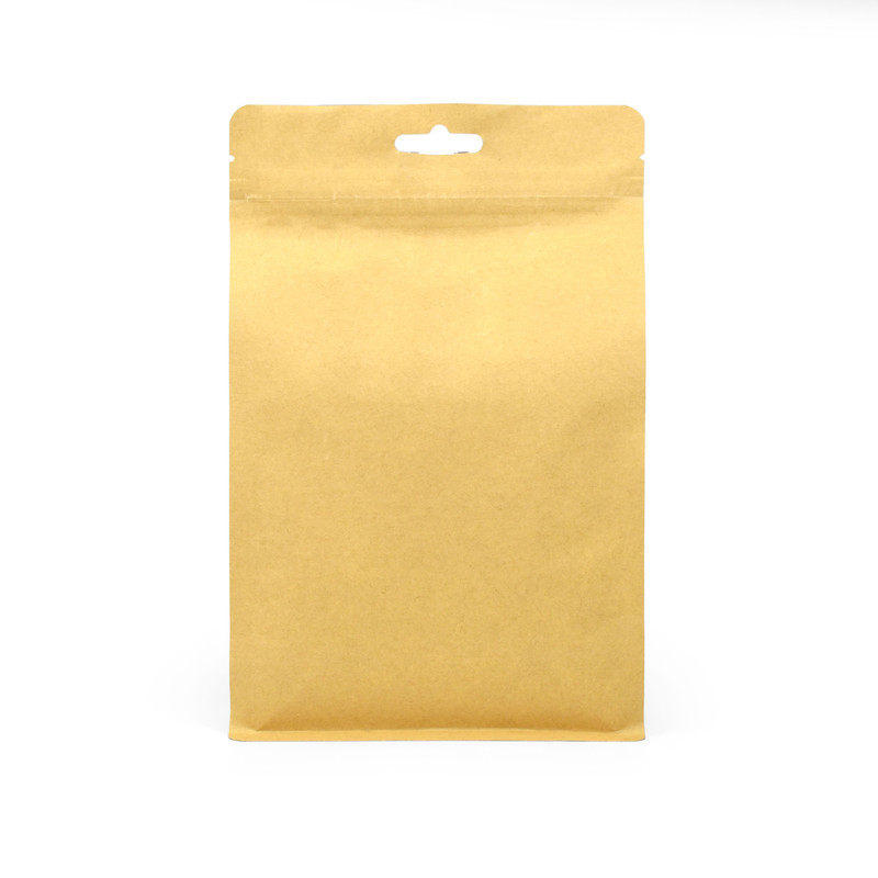 Standup Flat Bottom Windowless Kraft Food Pouches ZipLock HeatSeal, 140x230x70mm view 4
