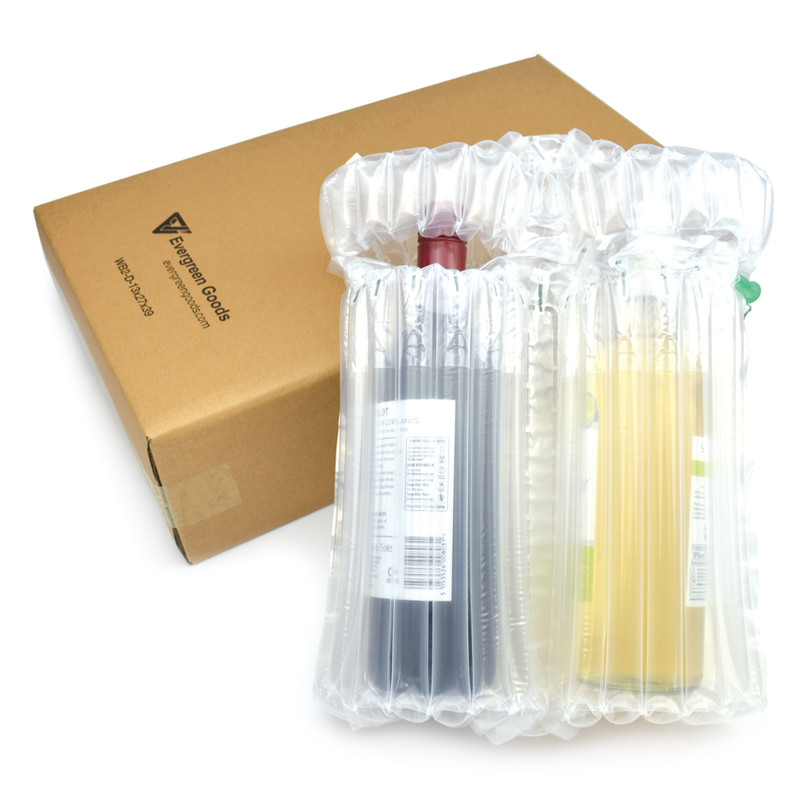 100μm Inflatable Valved Bags & Double Layer Box for 2 Wine / Drink Glass Bottles