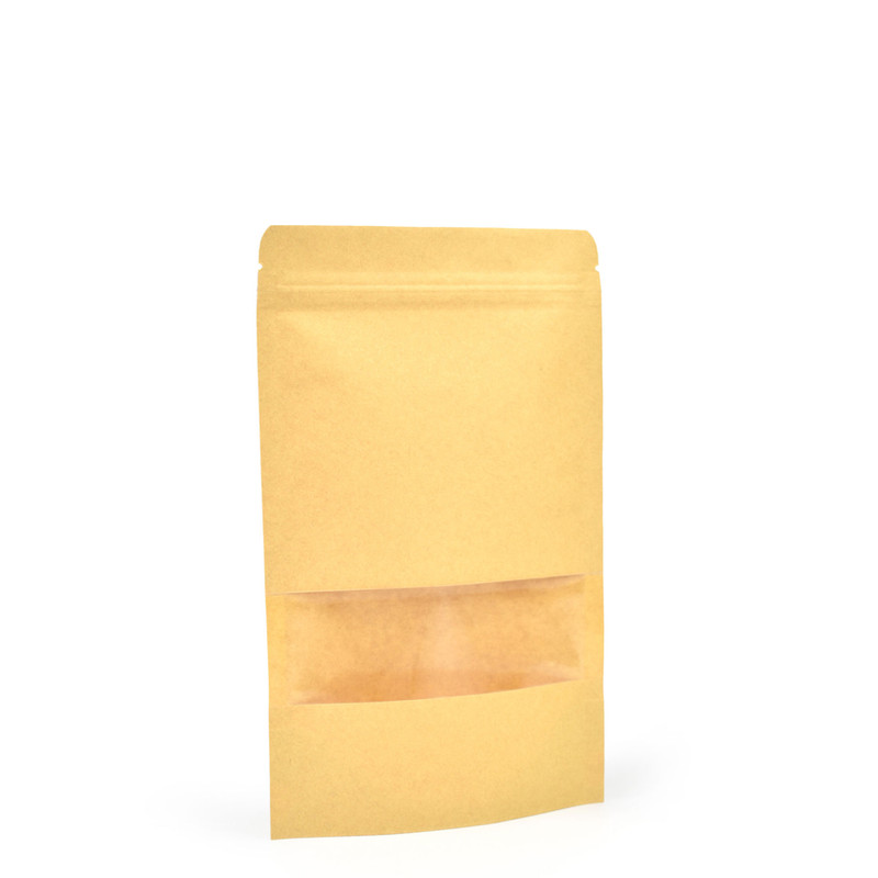 Standup Windowed Kraft Food Pouches, Zip Lockable & Heat Sealable - 140x220x40mm