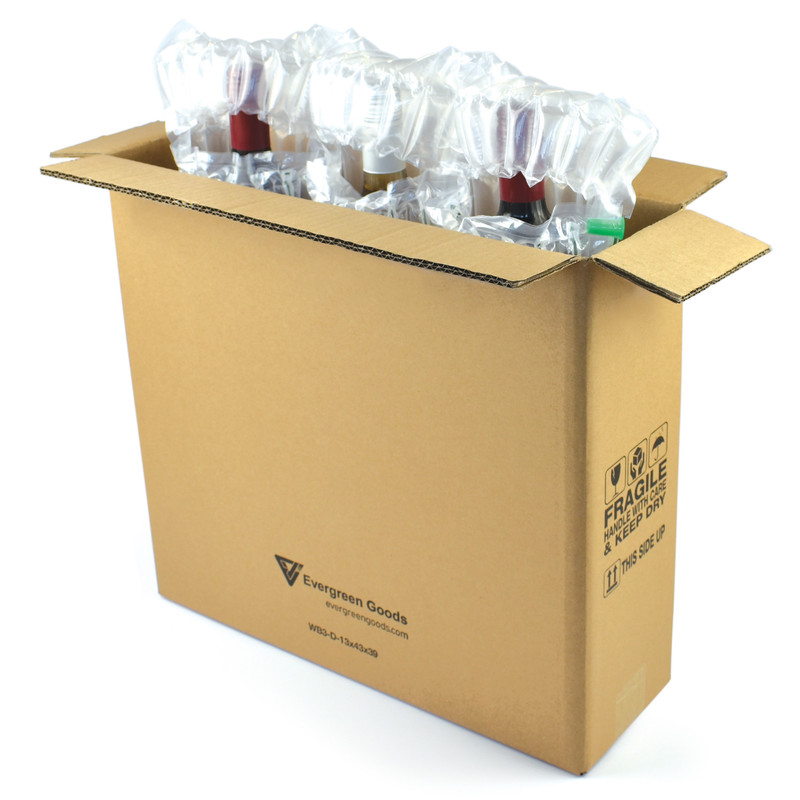 100μm Inflatable Valved Bags & Double Layer Box for 3 Wine / Drink Glass Bottles view 2