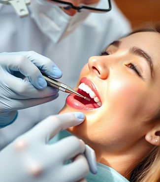 I want to generate an image of a dental professional performing a dental filling on a clie