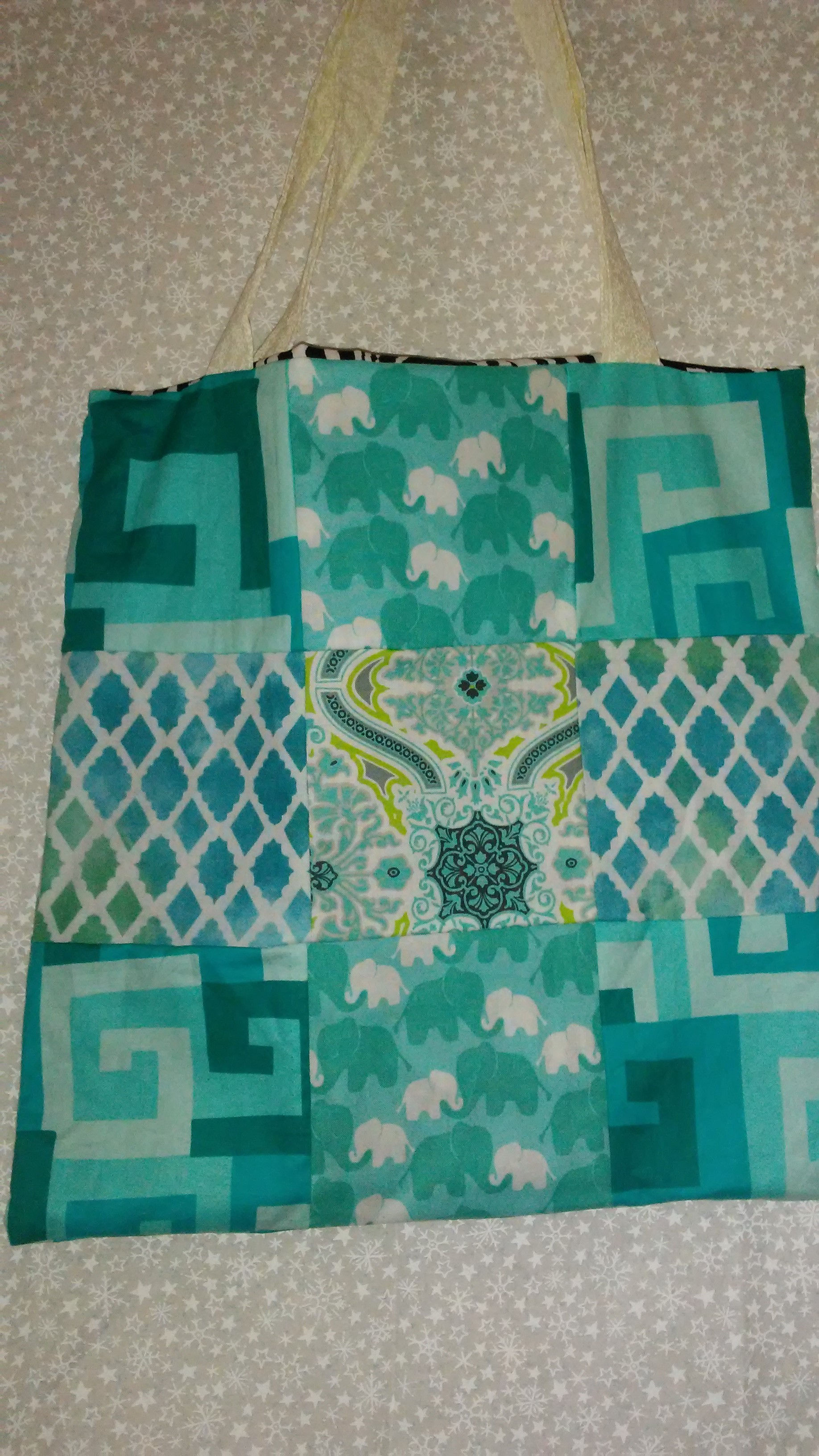 Teal Shoulder Tote, Animal Print, African Safari Theme, Elephants