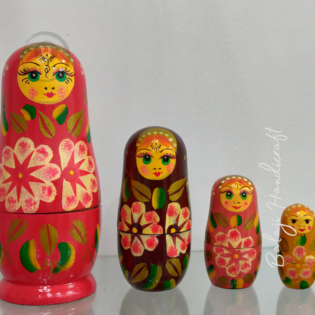 Wooden Indian Doll Set Of 5 (Nesting Doll) Handpainted Traditional Ladies Design