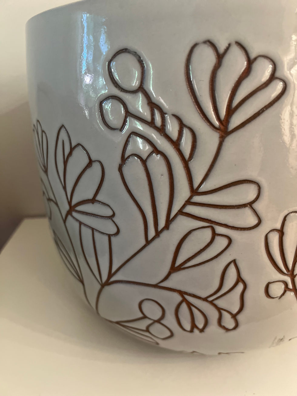 Thumbnail: Brown and White Engraved Floral Planter
