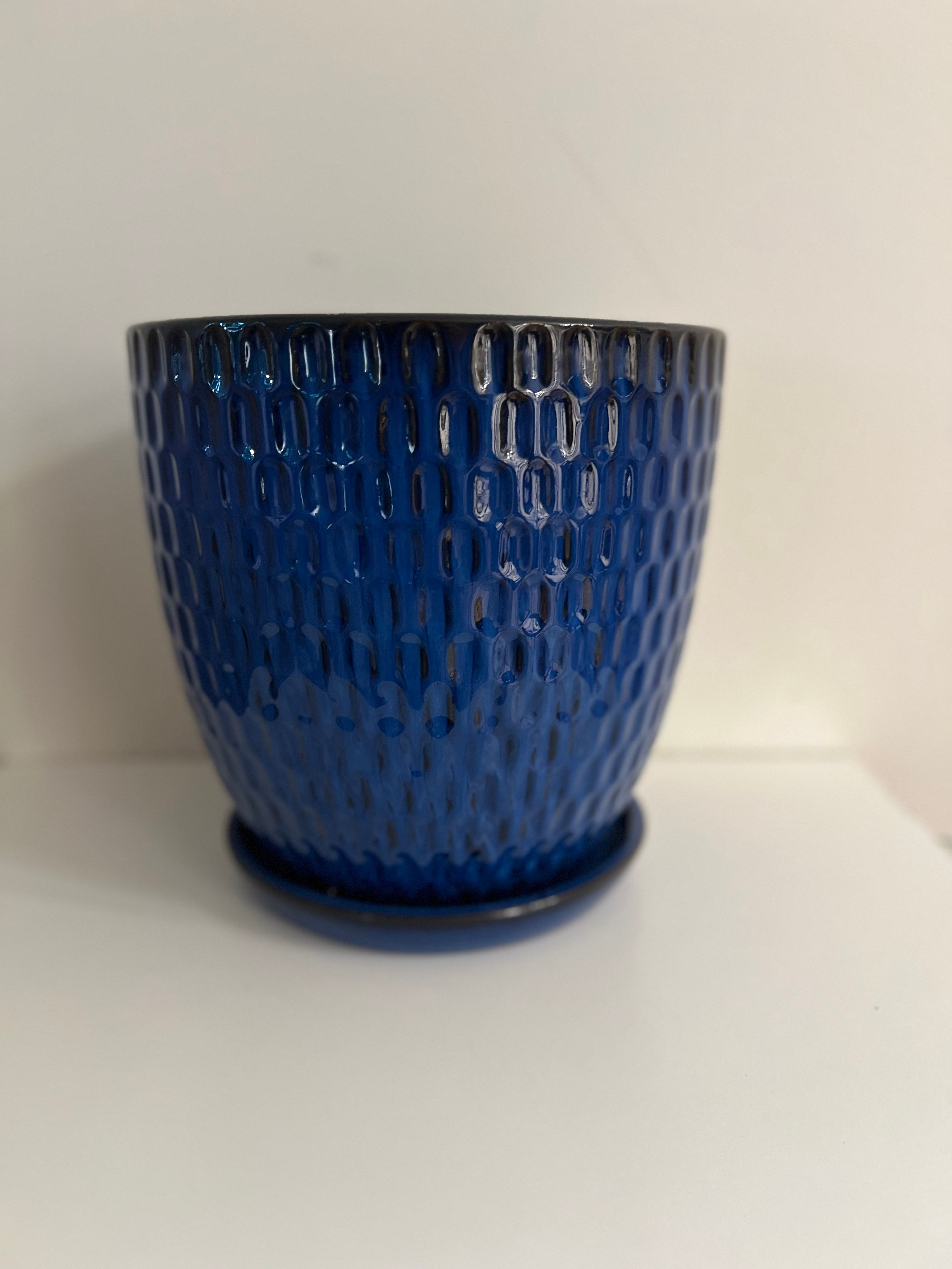 Navy Print Tip Planter with Tray