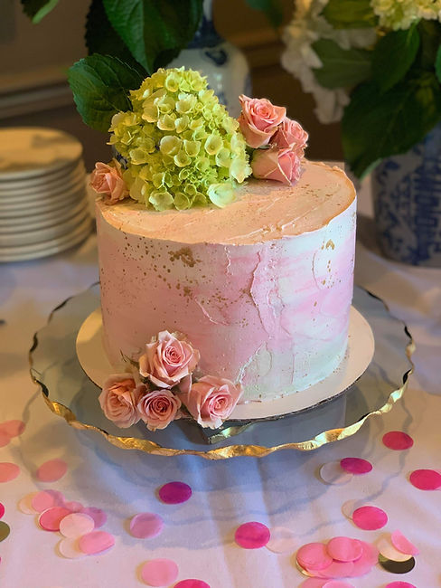 pink and gold wedding cake by The Little Sweet Shoppe LA