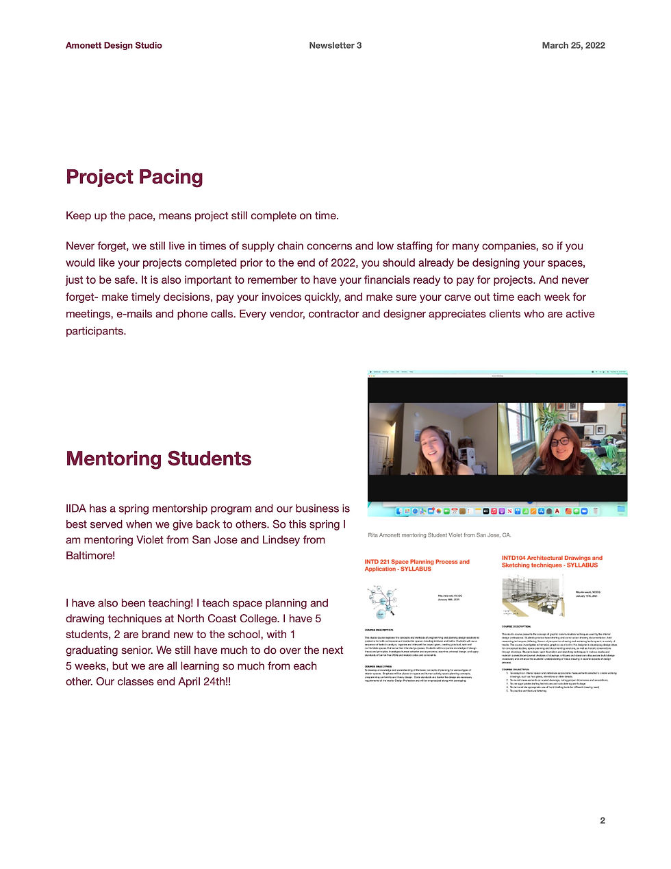 Newsletter 3- SPRING 2022 page 2