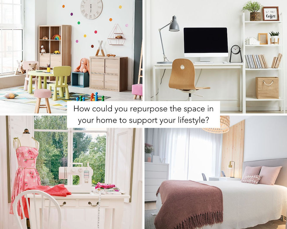 4 images showing the different ways a room can be repurposed dependent on your stage of life