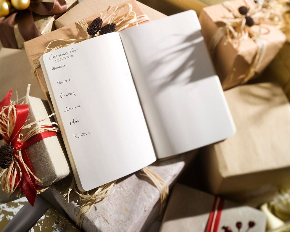 Christmas gift list with wrapped presents