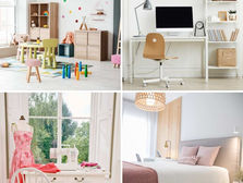 4 rooms depicting different lifestage uses - playroom, study, sewing room, guest room