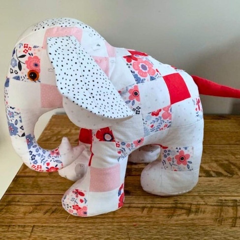 Toy elephant made from sentimental baby clothes