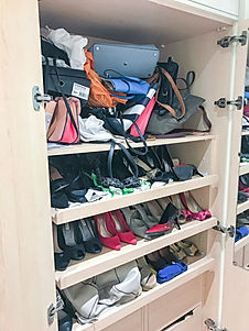 Cluttered shoe and bag collection