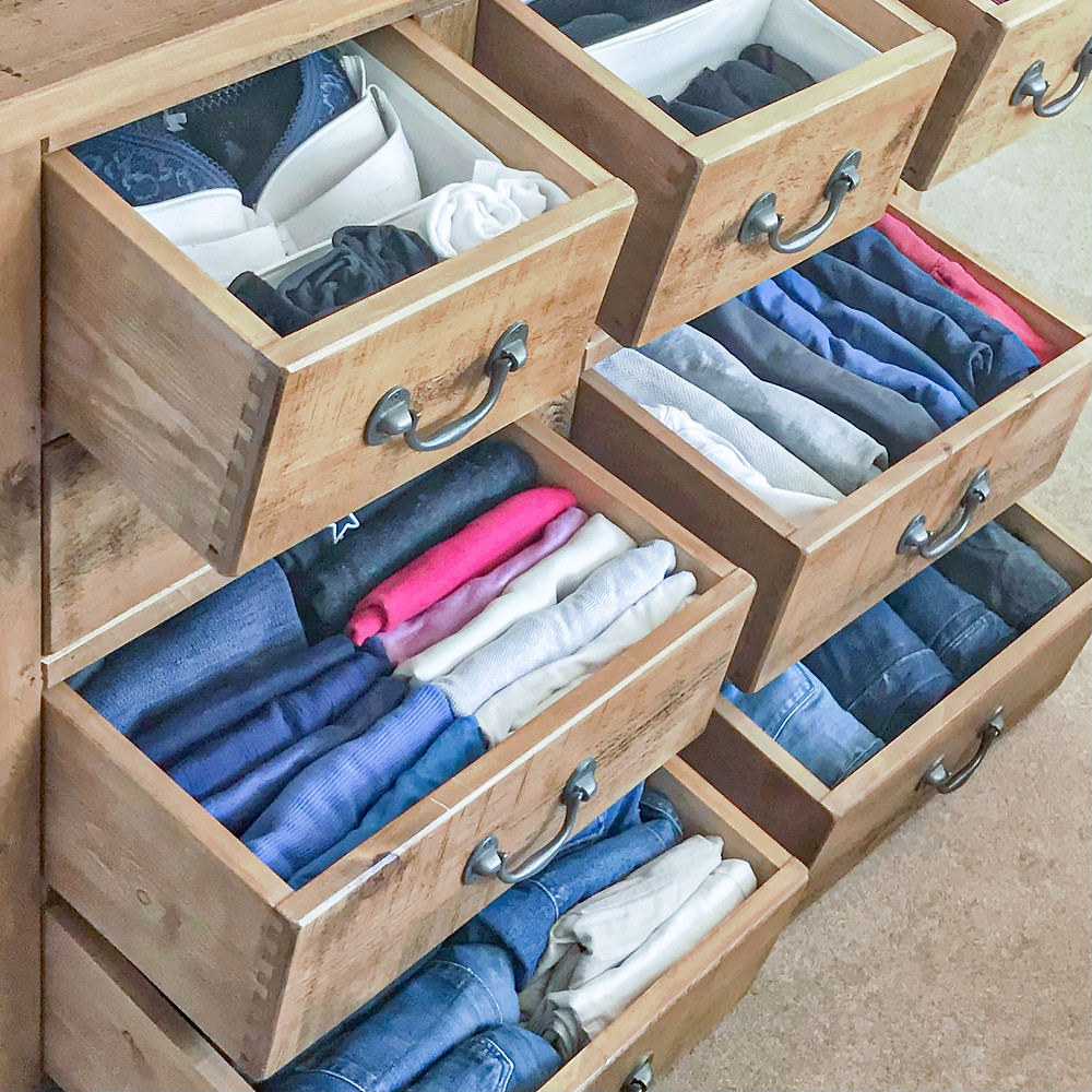 Marie Kondo style file folded clothes increases storage space
