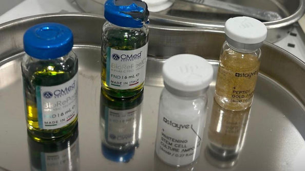 Beauty products on a tray on the table