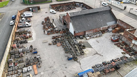 Aerial view of the roofing materials reclamation yard