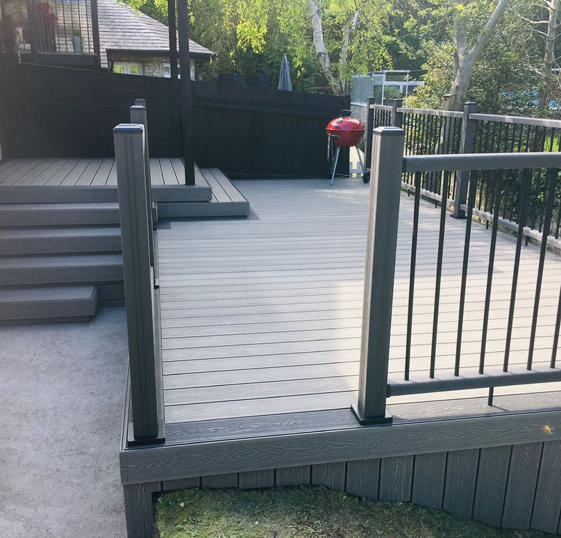 Decking area with railings on the side