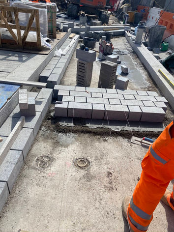 Cement block construction on a new building