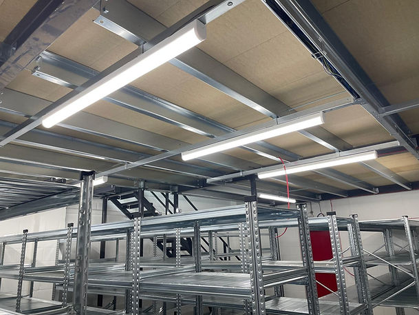 Ceiling tube lights in a warehouse