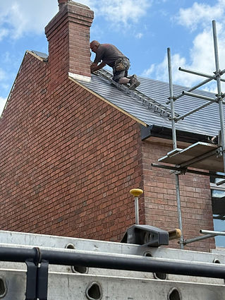 Scaffolding on the roof for chimney work