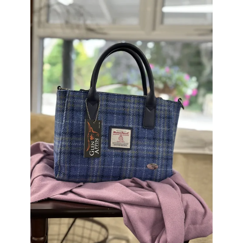 Phone Tote Bag with Blue Tartan Harris Tweed®