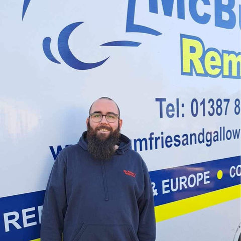 Man standing by McBurnie Removals van