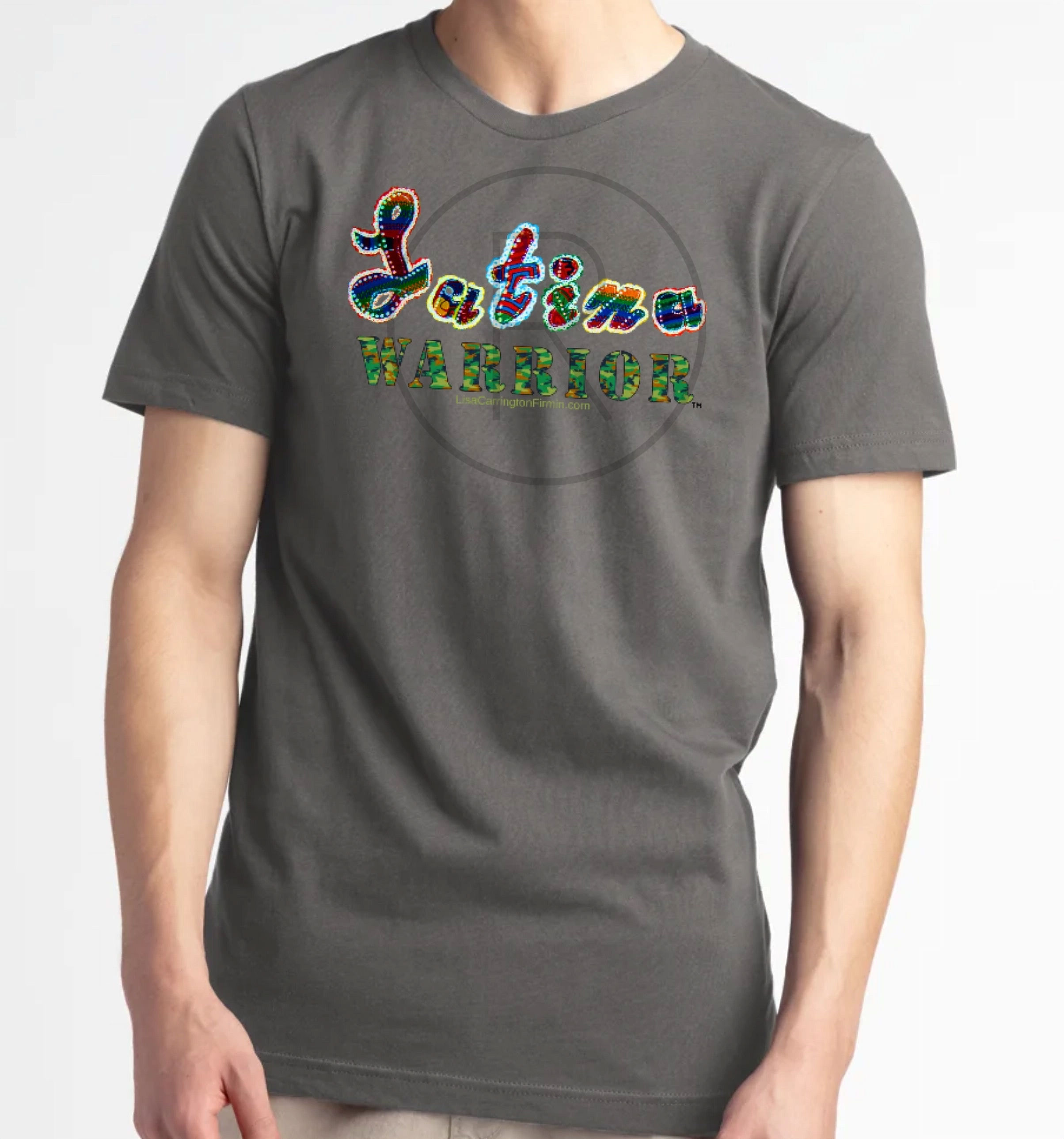 New Asphalt Colored Latina Warrior TM logo T-shirt with Green Camo Print