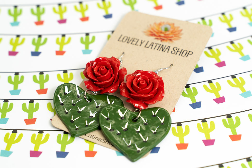 Nopales and Roses Earrings (Red, Pink, White Roses available)