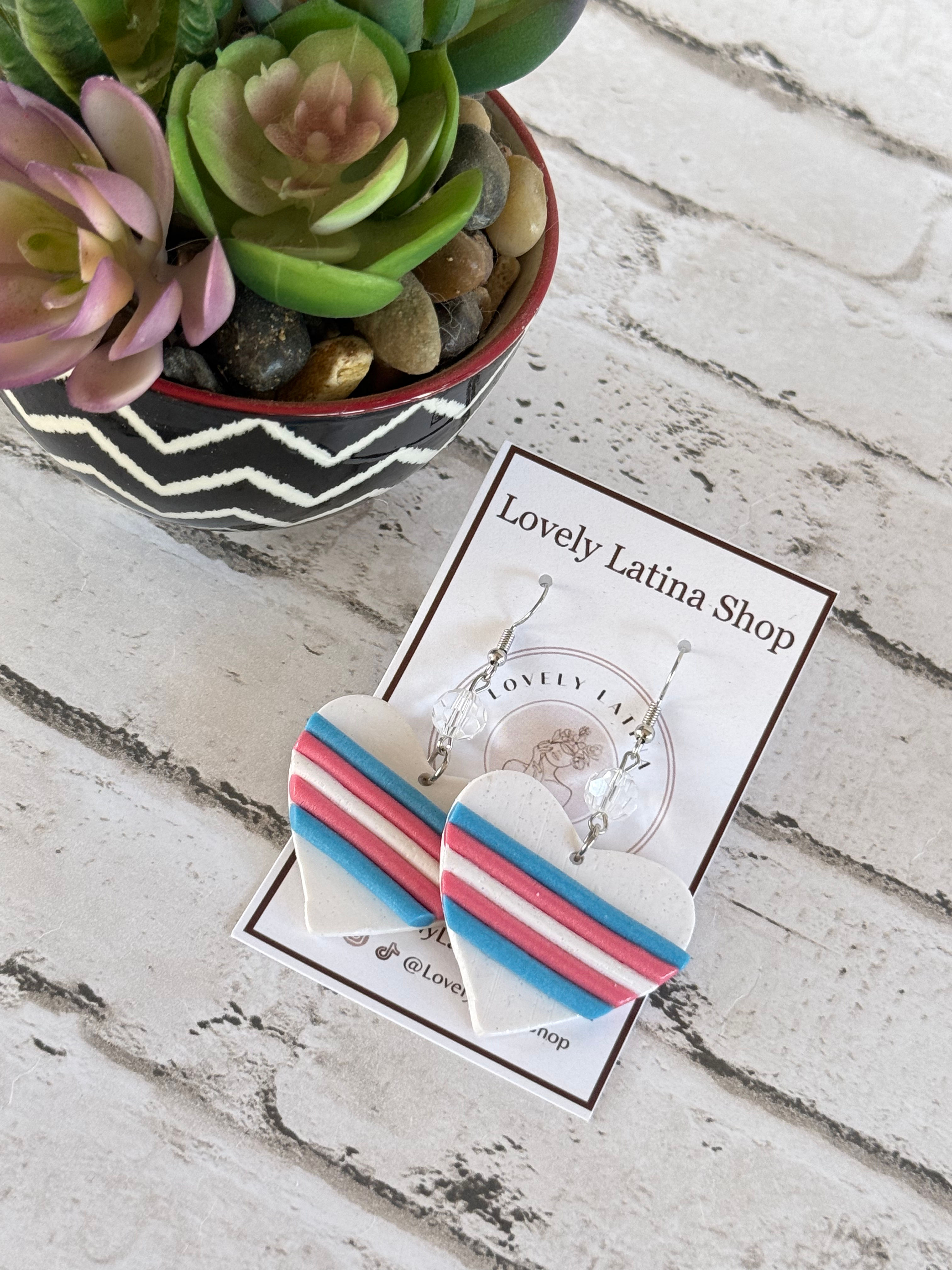 Trans Pride Heart Clay Earrings