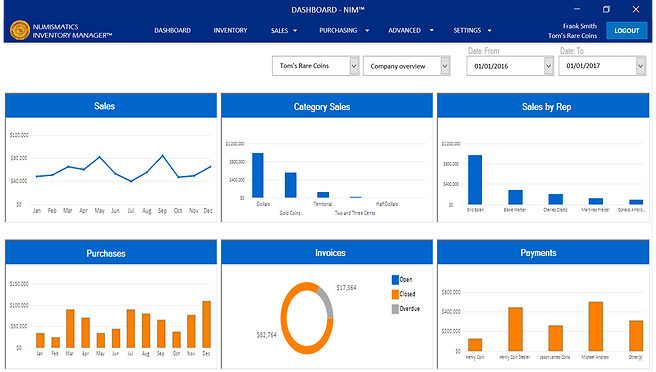 Numismatics Inventory Manager Dashboard