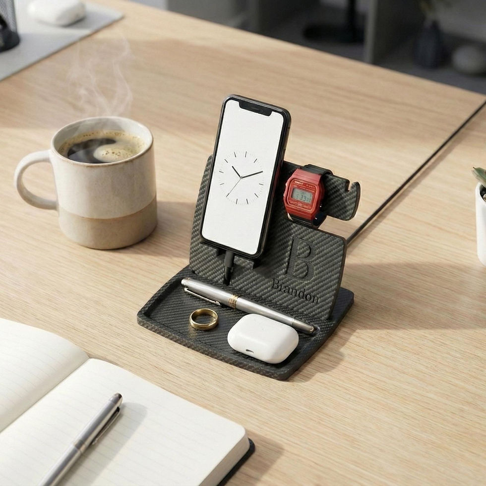 Thumbnail: Phone & Watch Stand in Carbon Fiber by Branded Abstract
