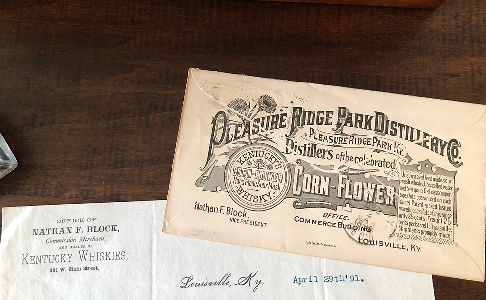 Envelope from 1892 advertising Cornflower whiskey and the Pleasure Ridge Park Distillery