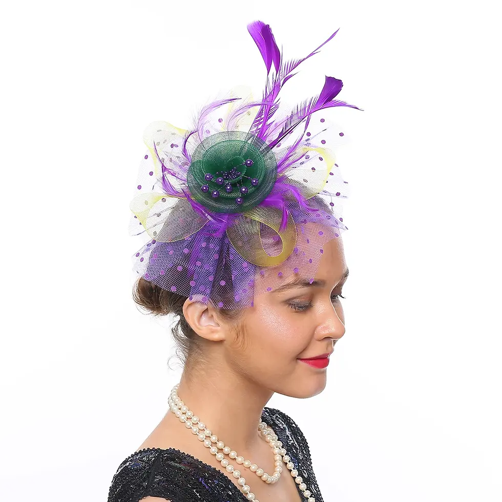 Thumbnail: Vintage Women Feather Flower Fascinator Hat