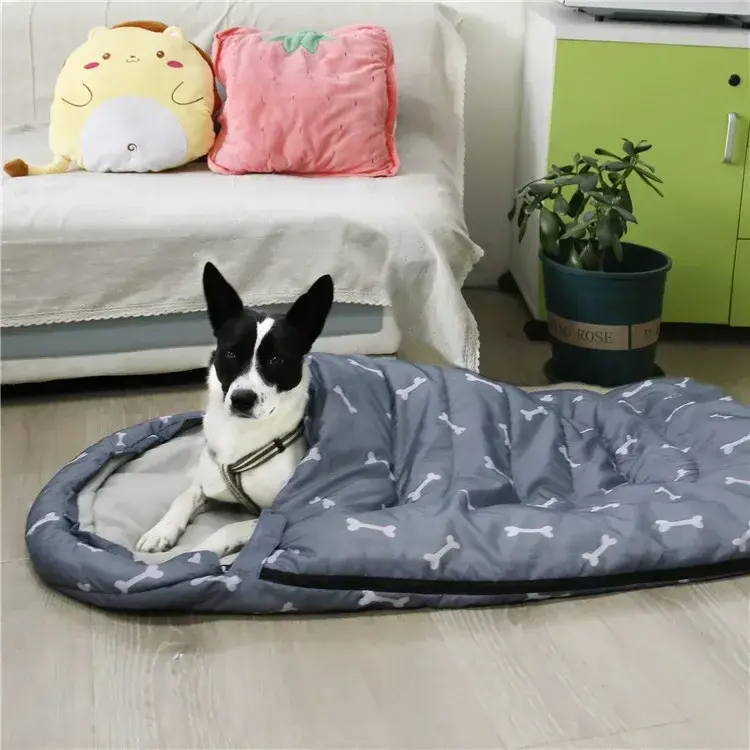 Dog Sleeping Bag Bone Pet Sleep Mat Outdoor Camping Warm Kennel Pad Dog Bed Blan
