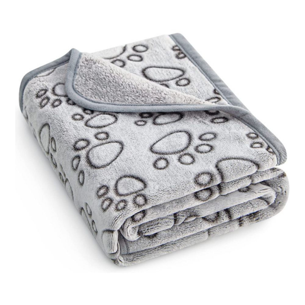 1pc Soft High Quality Pet Blanket, Grey Paw Dog Blanket Washable, Pet Mat Warm a