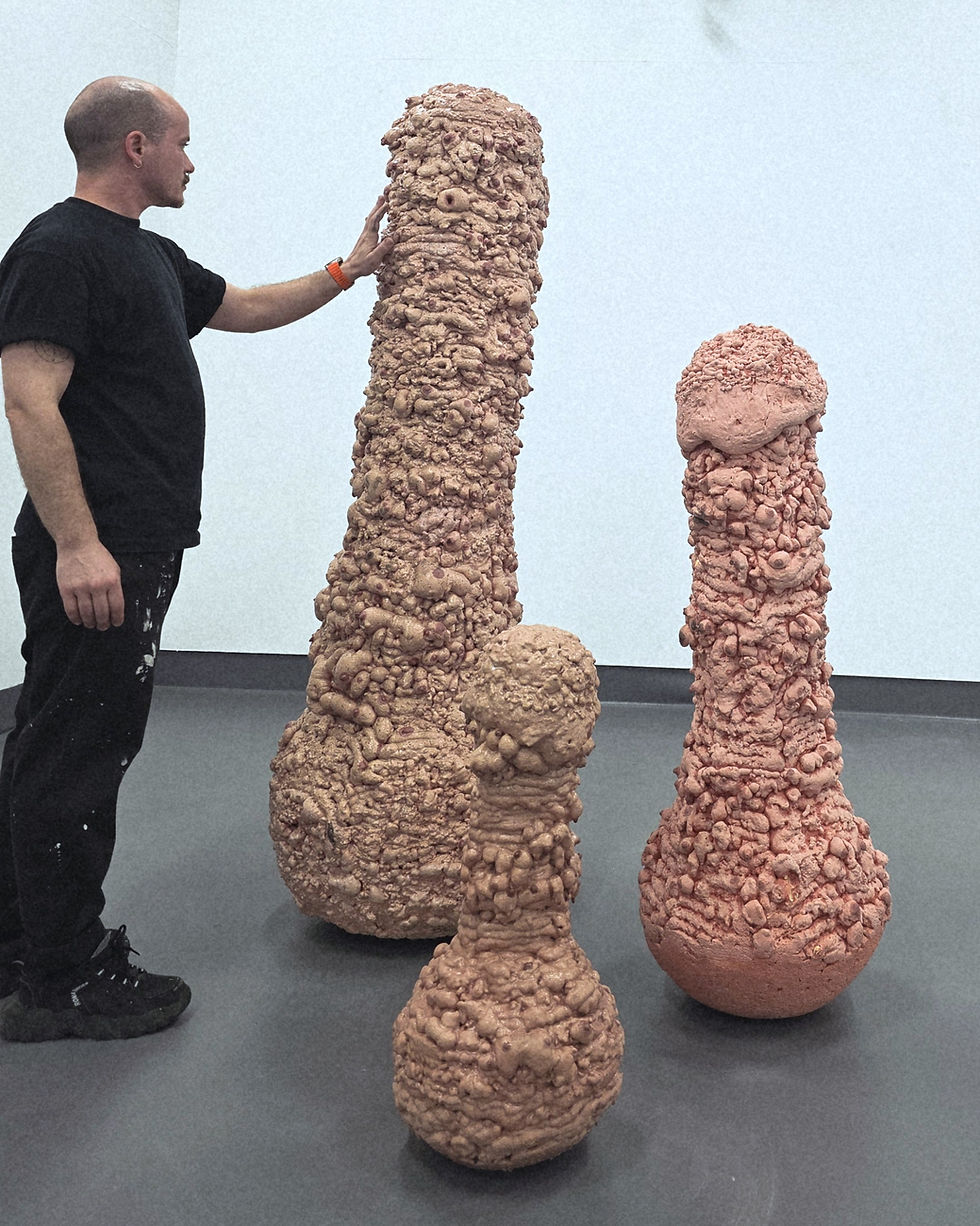 Image: Hans Van Hans, Self-Portrait (Successive States), 2024-25 (detail of interaction). Latex, expanding foam, and cement. Dimensions variable.