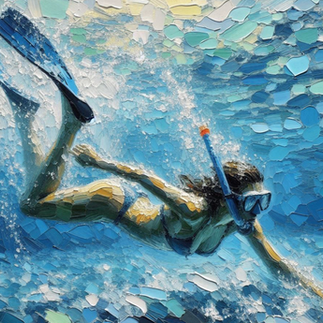 Woman diving deep into the ocean