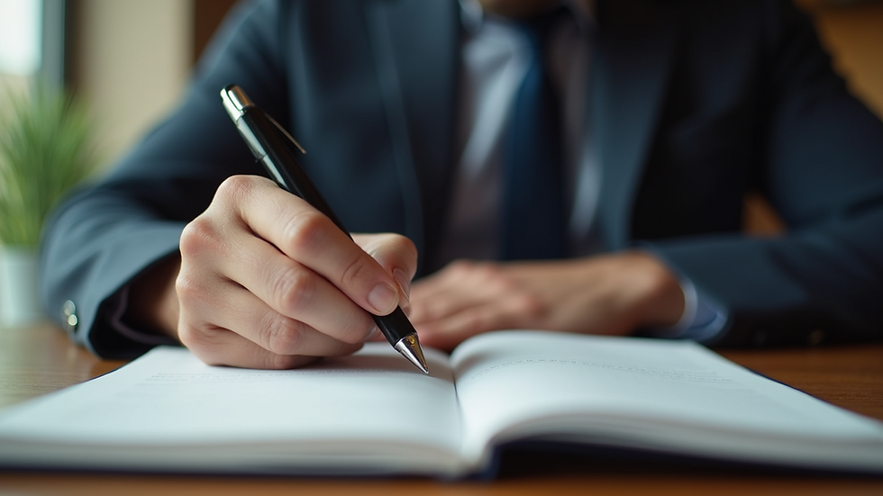 Eye-level view of a leader writing notes in a journal