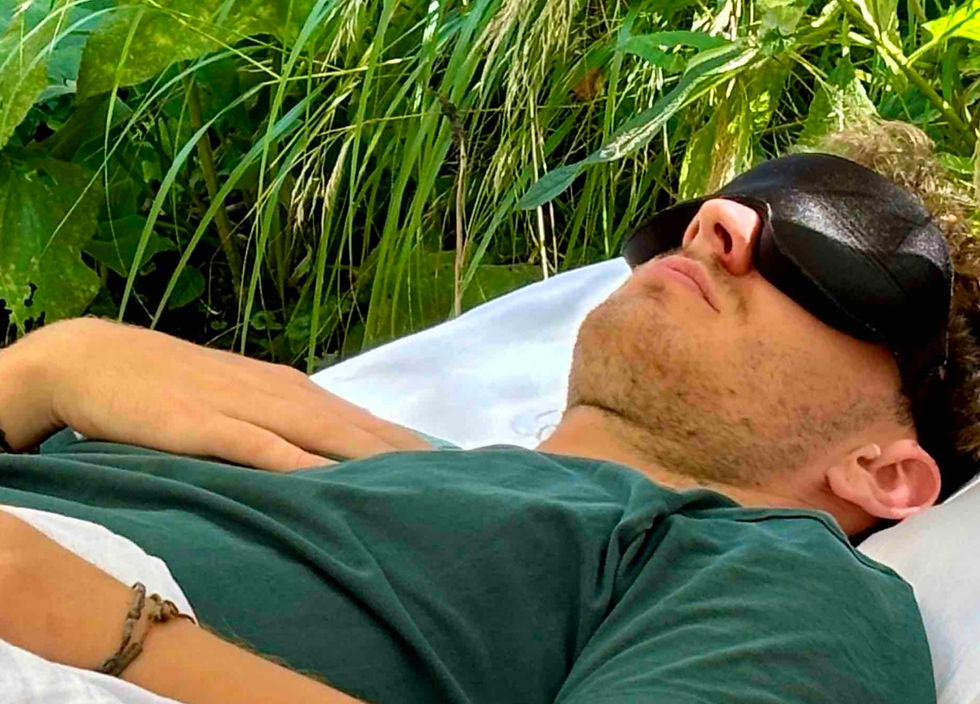 Participants resting during a guided psilocybin retreat ceremony
