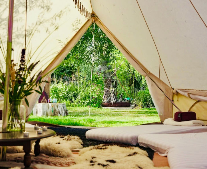 Inside the bell tent used for ceremonies at the Women’s Psilocybin Retreat